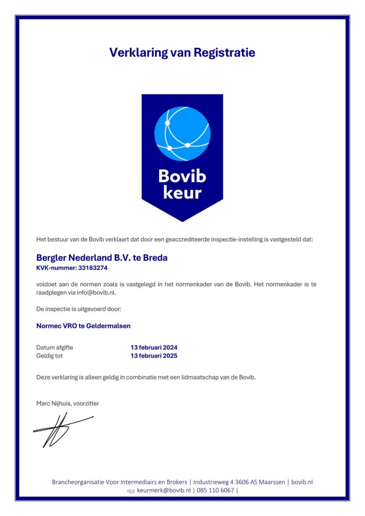 Bovib Keurmerk Certificaat Bergler Nederland BV